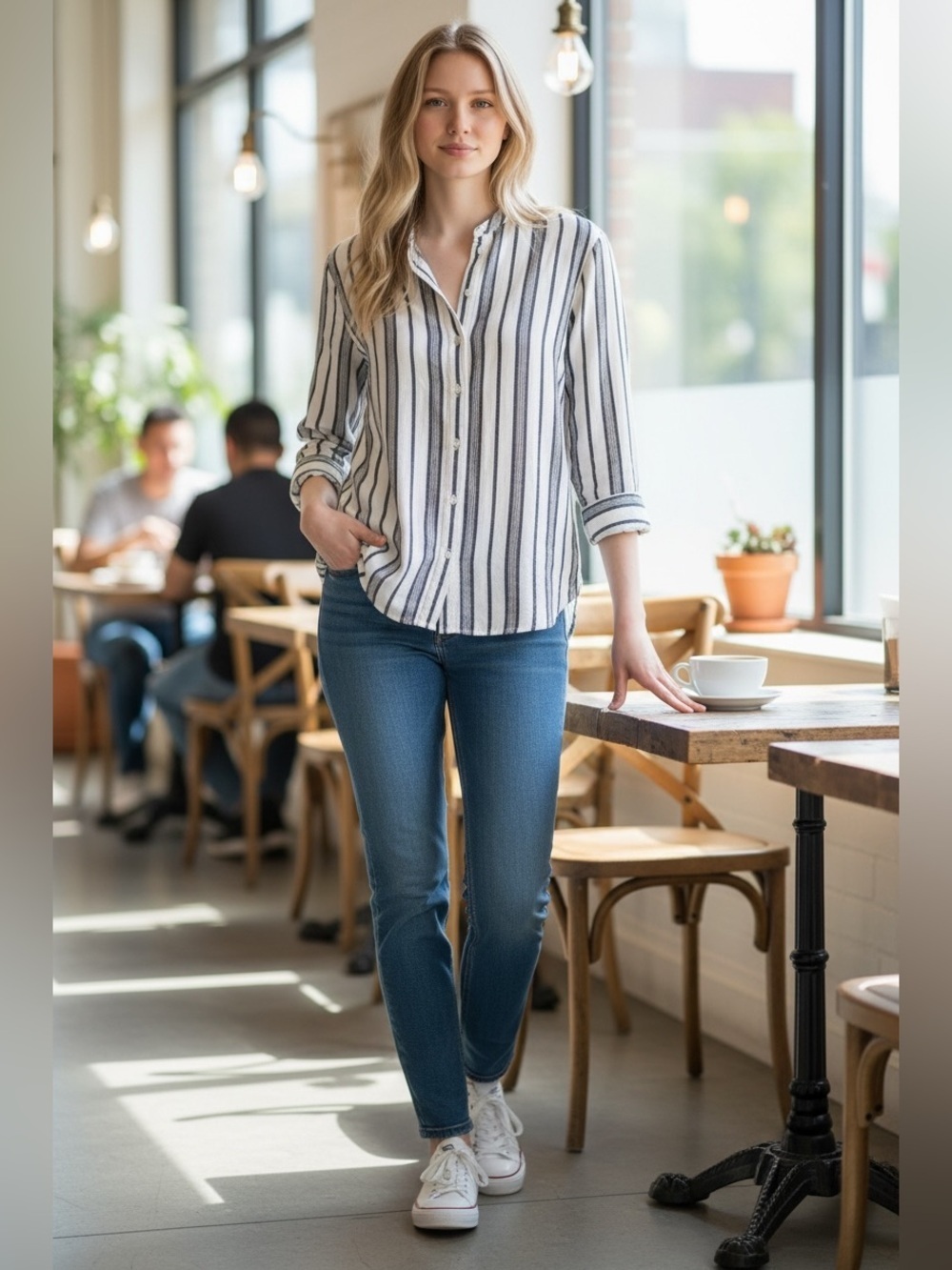 VANESSA BRUNO Blue Stripe 100% Cotton Button-Up Shirt EU 38 US Size M/6